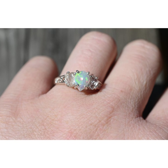 Raw crystal ring opal and Sterling Silver Size 3 4 5 6 7 8 9 10 11 12 - Picture 6 of 7